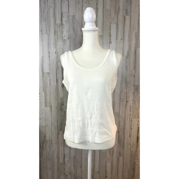 Hunters Run Women's Large White Scoop Neck Ribbed Tank Top Sleeveless Casual‎ - Picture 2 of 6